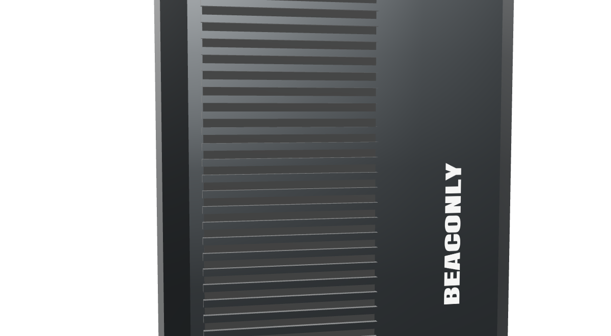 Recessed horizontal speaker slots in the graphite Beaconly body