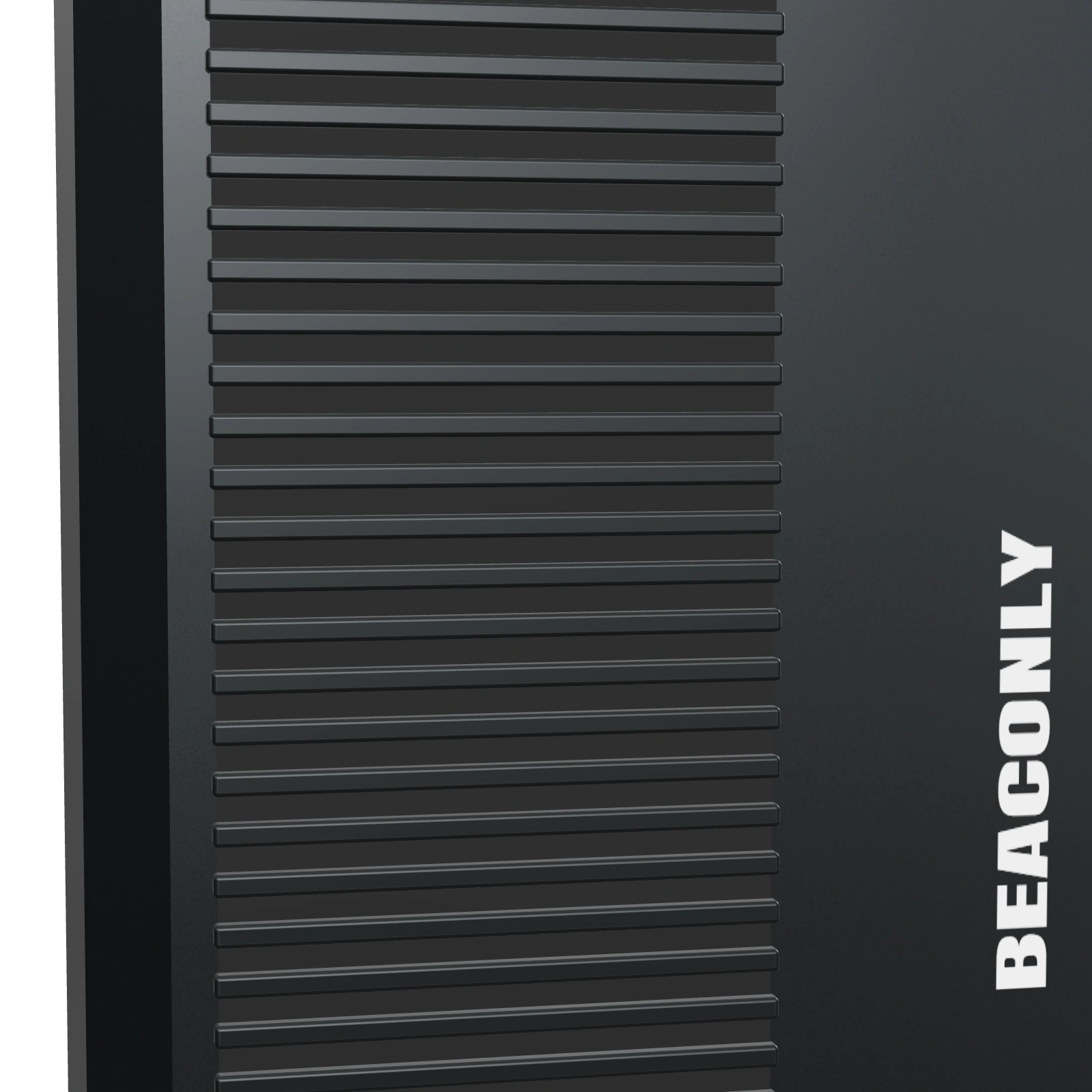 Recessed horizontal speaker slots in the graphite Beaconly body